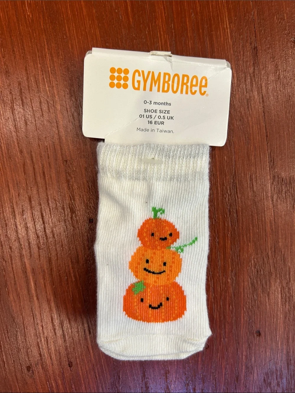 Gymboree White Baby Socks with Orange Pumpkin Stack